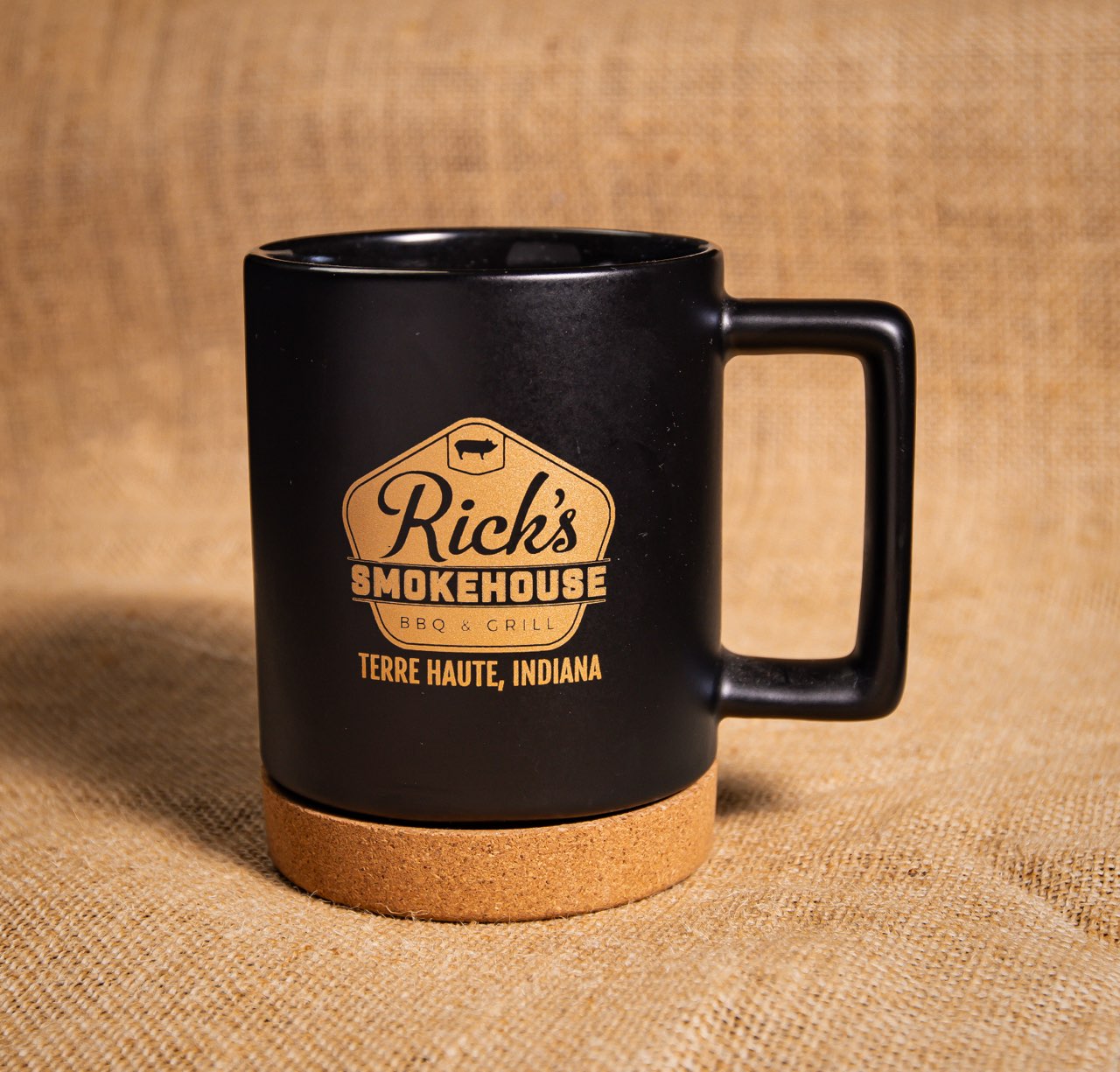 Rick’s black mug with cork bottom