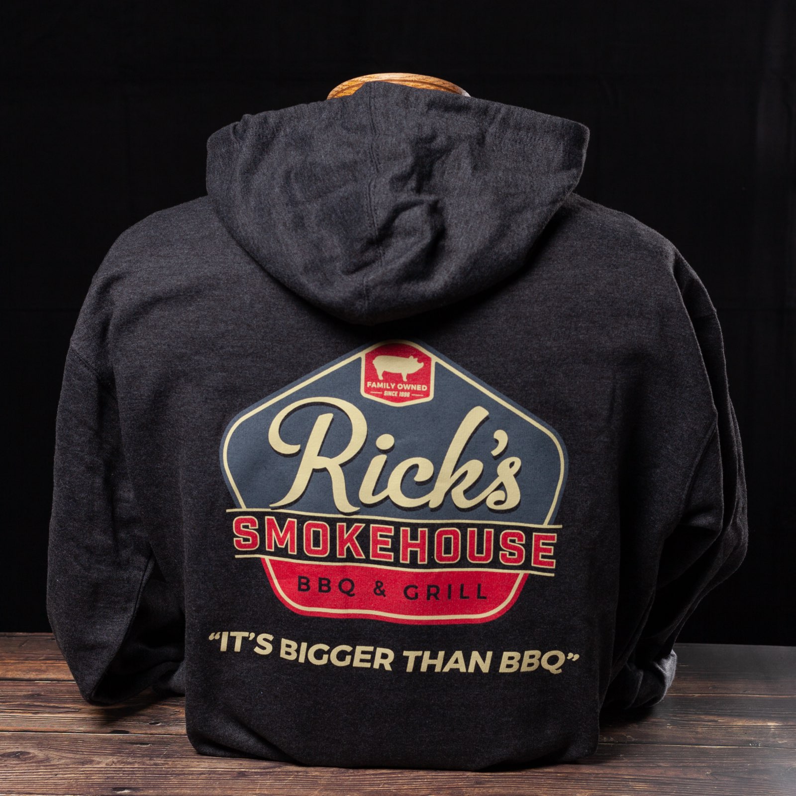 Rick’s heather grey hoodie
